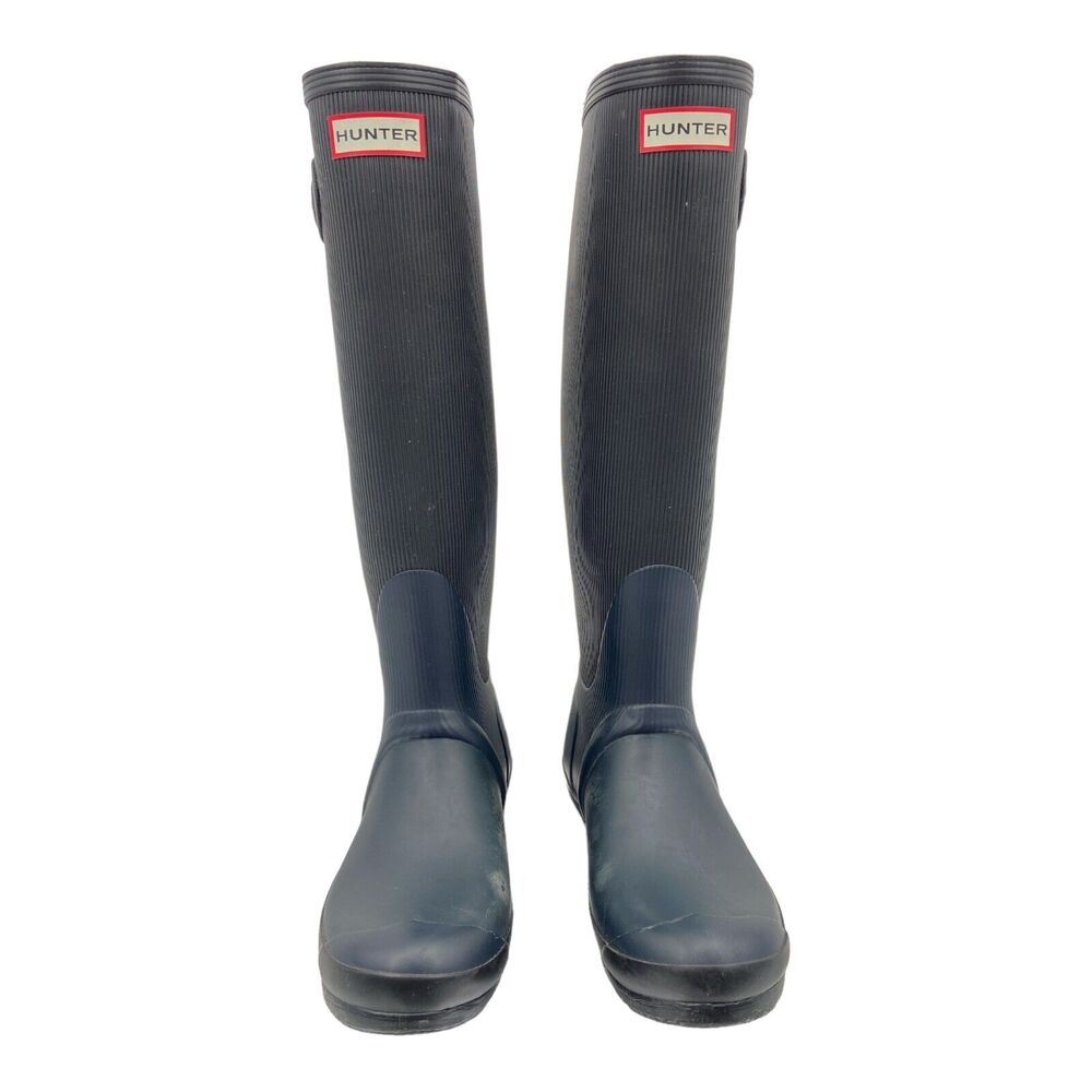 Hunter Original Ribbed Leg Black Boots Rain Size 7M/8W